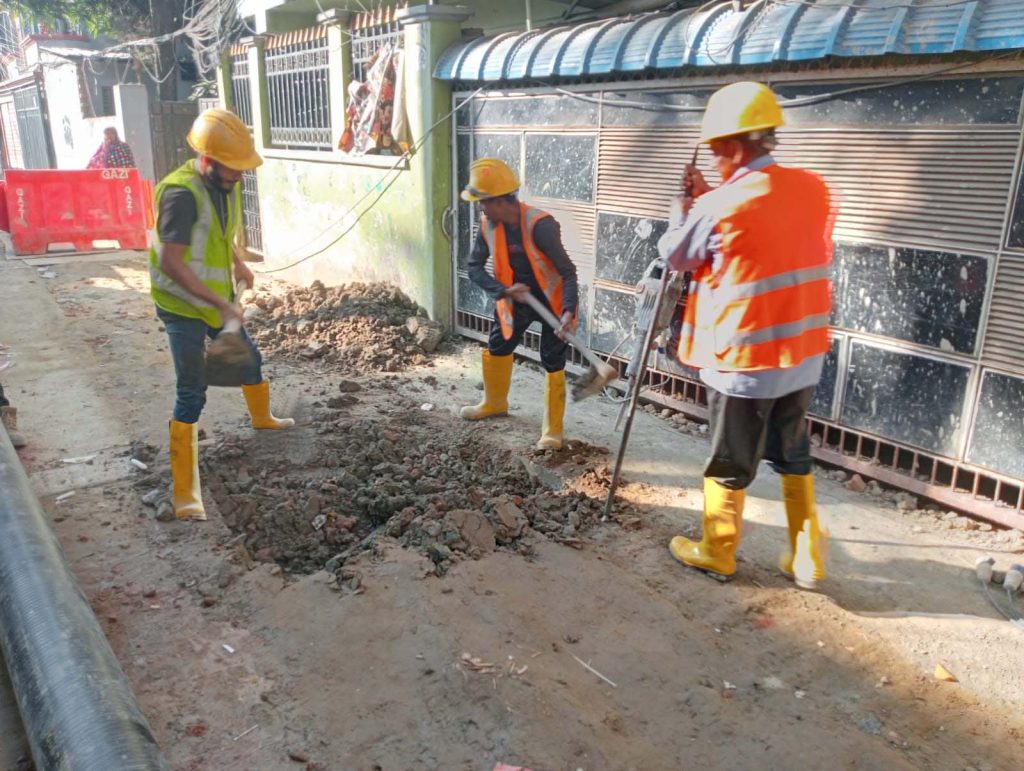 lateral connection work on going at d zone hazi badsha mia lane, chittagong